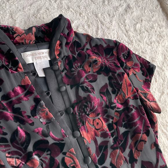 SOLD Jones New York velvet floral burnout maxi dress gown silk cheongsam - Picture 6 of 14